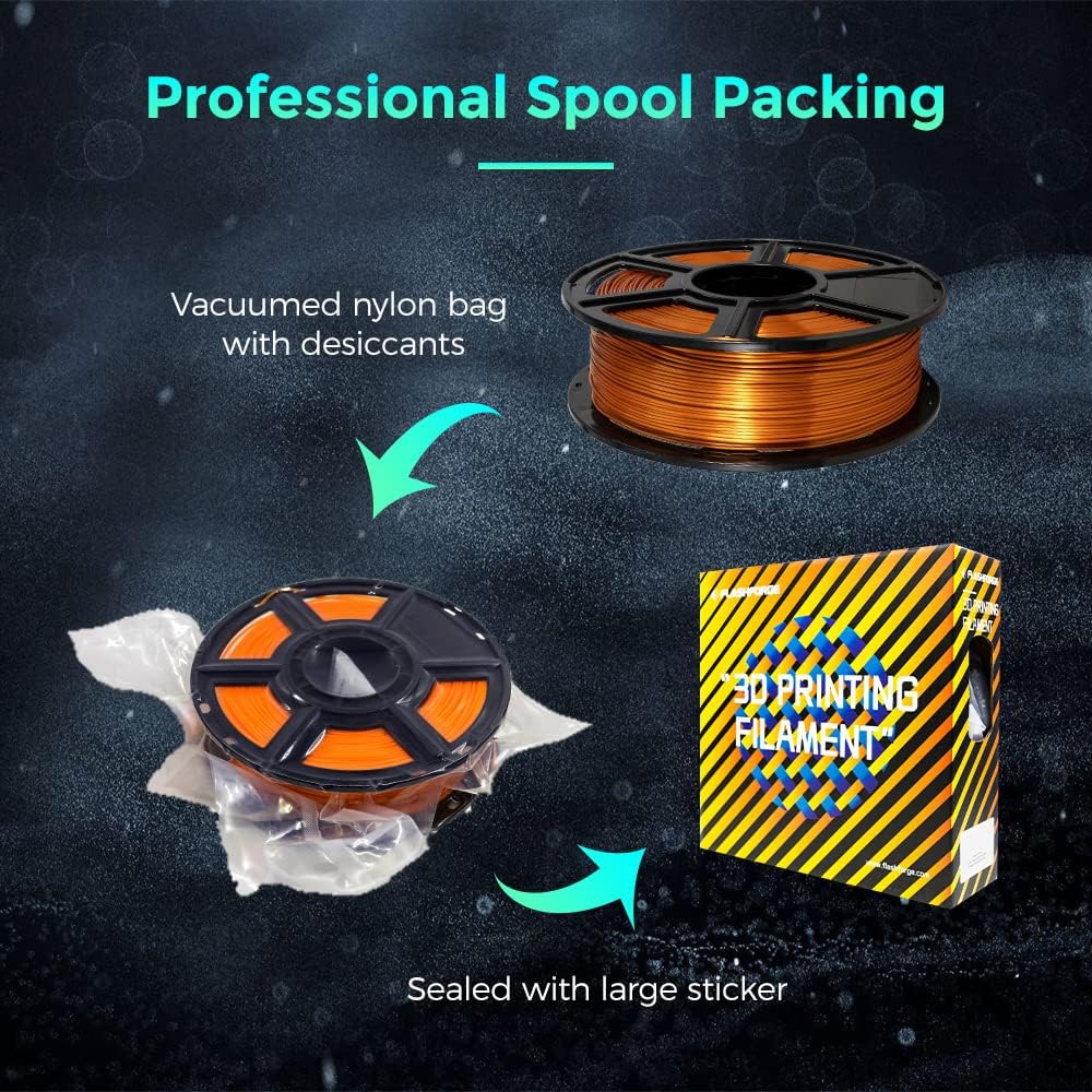 FLASHFORGE 3D Printer Filament, Silk Filament 1.75mm, 1KG Spool (2.2lbs), Dimensional Accuracy  /- 0.02mm for FDM 3D Printers, Silk Texture & Ultra-High Glossiness (Copper)